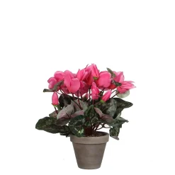 Cyclamen rose clair artificiel ø30 x h.30 cm en pot Stan gris ø11,5 cm