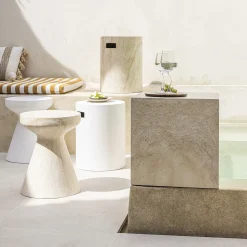 Danli - Tabouret effet travertin H45cm - Beige