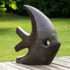 Déco moderne jardin statue poisson petit modèle brun 50cm