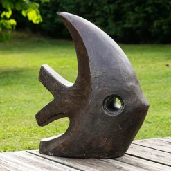 Déco moderne jardin statue poisson petit modèle brun 50cm