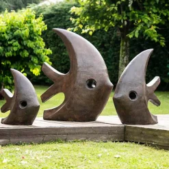Déco moderne jardin statue poisson petit modèle brun 50cm
