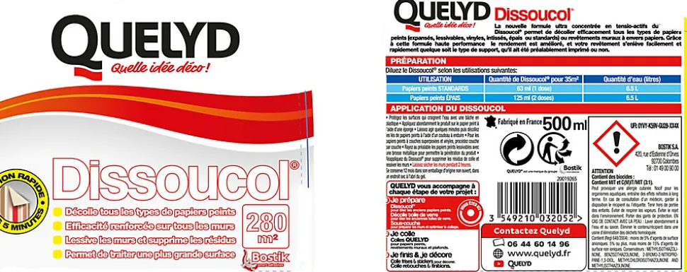 Décolleur de papier peint Dissoucol - surface de couverture 280 m² - contenance 0,5 L - Quelyd 30602476