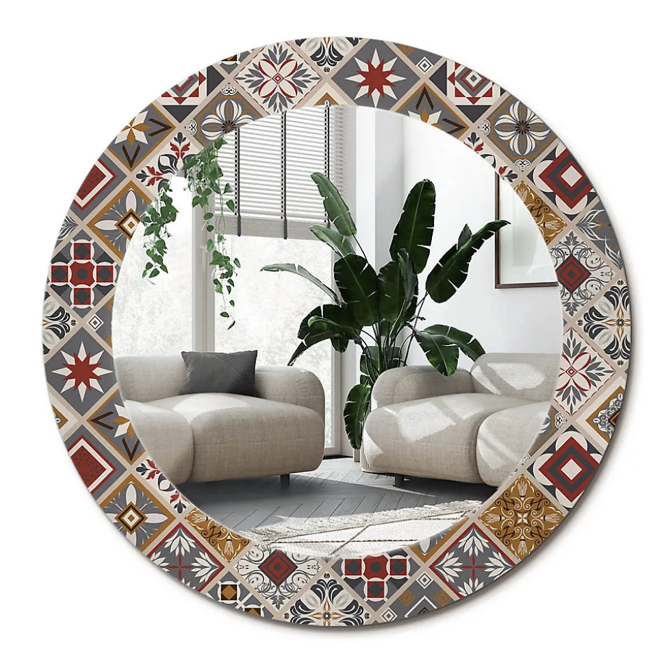 Décoratif Miroir Rond Cadre Verre Wallfluent fi80 cm Motif Turc Décoration Murale Premium Sécurisé