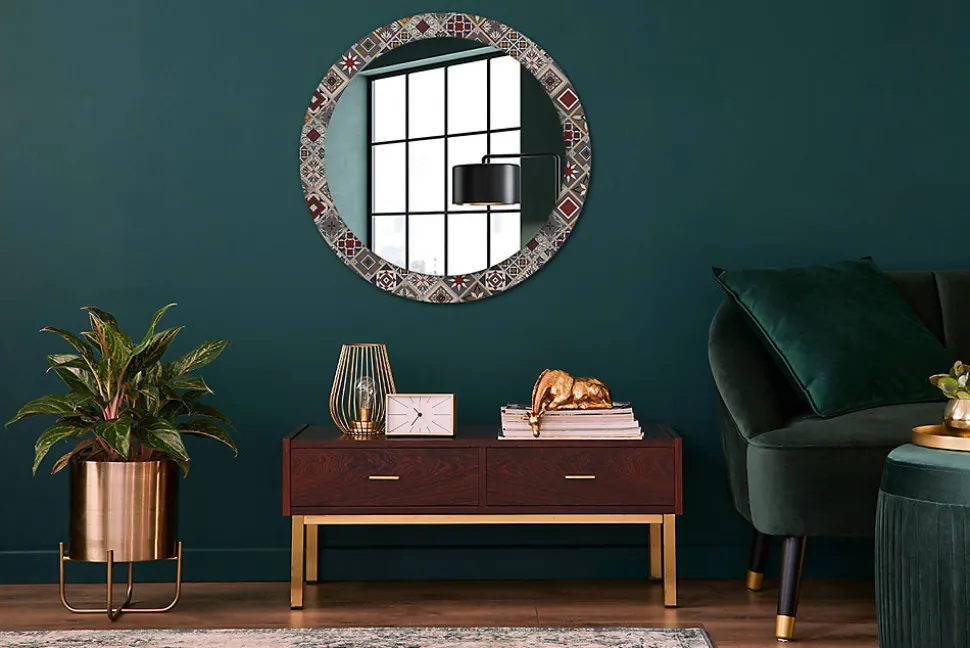 Décoratif Miroir Rond Cadre Verre Wallfluent fi80 cm Motif Turc Décoration Murale Premium Sécurisé