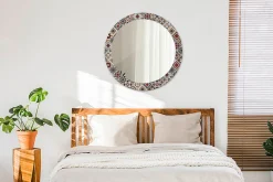 Décoratif Miroir Rond Cadre Verre Wallfluent fi80 cm Motif Turc Décoration Murale Premium Sécurisé