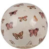 Décoration boule beige céramique papilllons 12x12cm