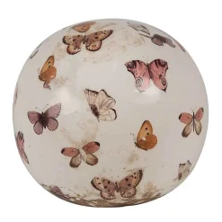 Décoration boule beige papillons céramique 10x10cm