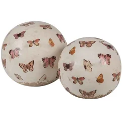 Décoration boule beige papillons céramique 10x10cm