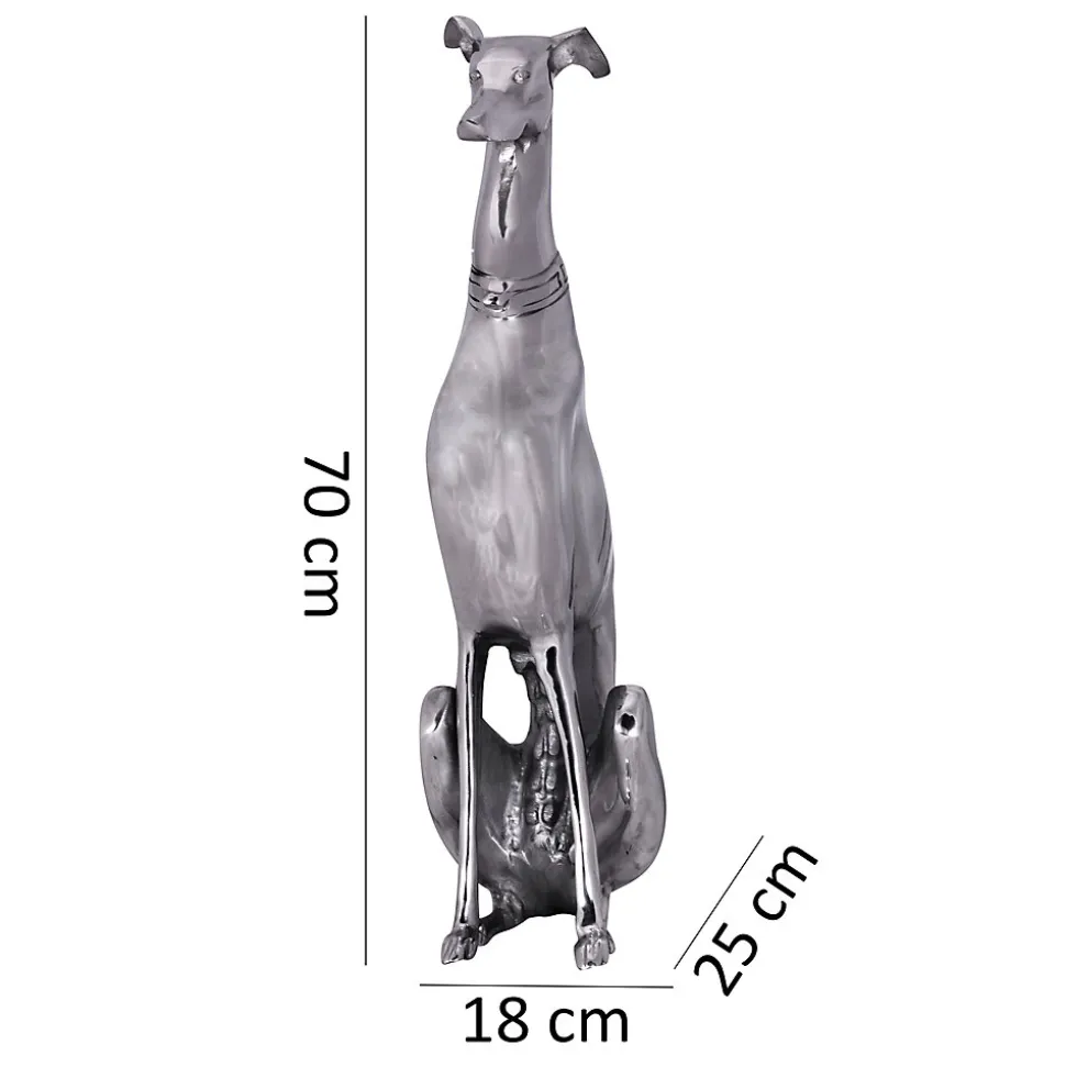 Décoration Design Chien aluminium argenté sculpture lévrier chien statue FineBuy