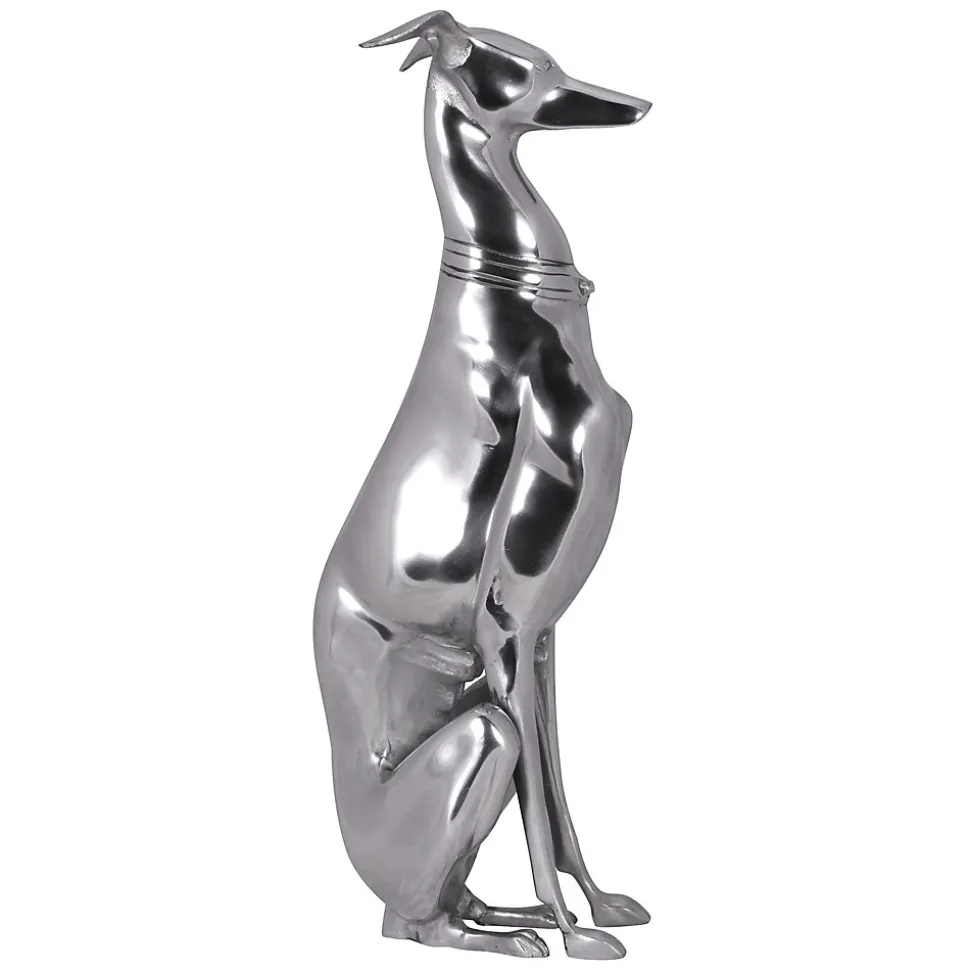 Décoration Design Chien aluminium argenté sculpture lévrier chien statue FineBuy