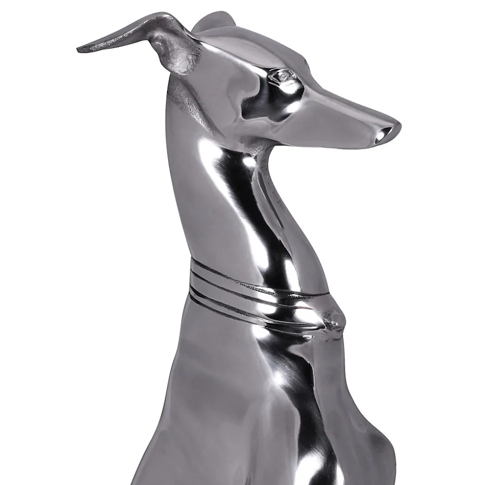 Décoration Design Chien aluminium argenté sculpture lévrier chien statue FineBuy