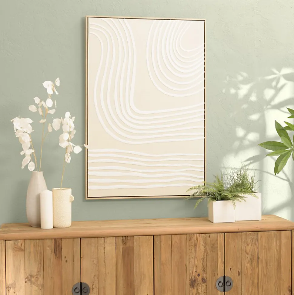 Décoration murale C - 83x123cm lignes abstraites, cadre naturel