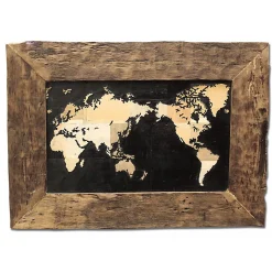 Décoration murale cadre carte du monde en teck 80 cm - WORLD