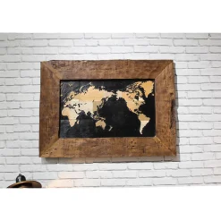 Décoration murale cadre carte du monde en teck 80 cm - WORLD