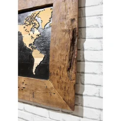 Décoration murale cadre carte du monde en teck 80 cm - WORLD