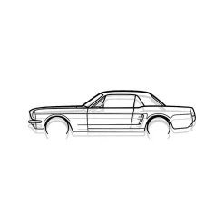 DÉCORATION MURALE EN MÉTAL - Silhouette de voiture - Mustang coupé détaillée 1966 - 80 CM