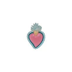 Décoration murale ex-voto cœur coloré rose H.7,8cm Emde