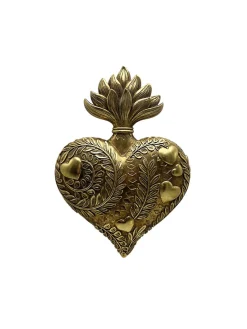 Décoration murale ex-voto cœur sacré doré vieilli H.28cm Emde