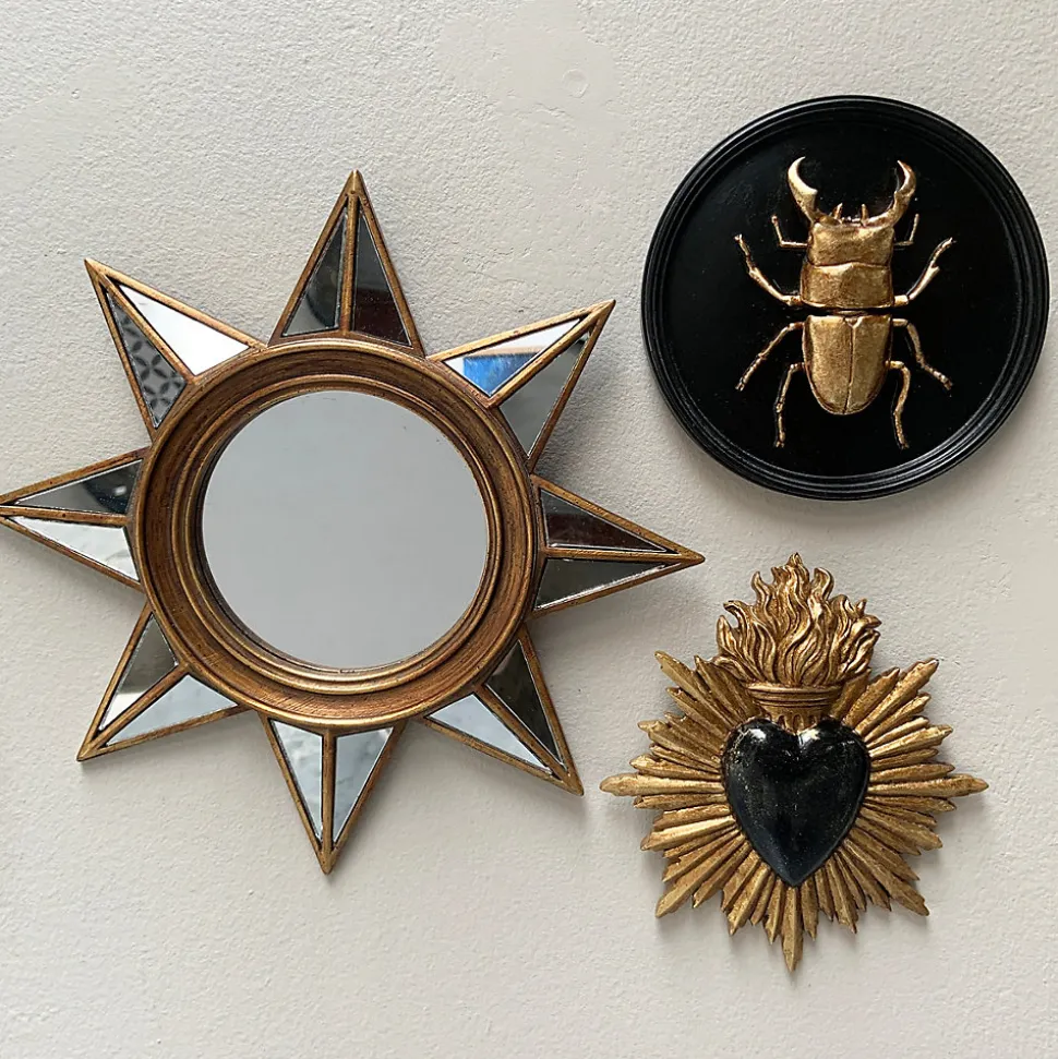 Décoration murale ex-voto insecte, étoile, cœur doré H.18,4cm Emde