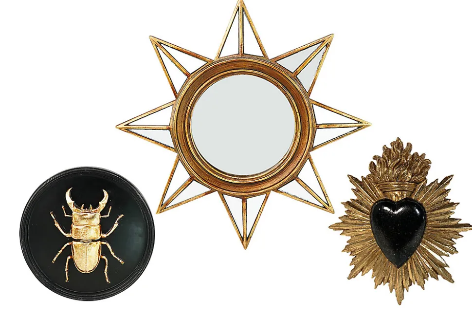 Décoration murale ex-voto insecte, étoile, cœur doré H.18,4cm Emde