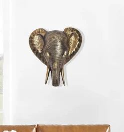 Décoration Murale Éléphant 41 cm Aluminium Or Afrique Décoration Moderne FineBuy
