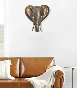 Décoration Murale Éléphant 41 cm Aluminium Or Afrique Décoration Moderne FineBuy