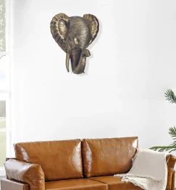 Décoration Murale Éléphant 41 cm Aluminium Or Afrique Décoration Moderne FineBuy