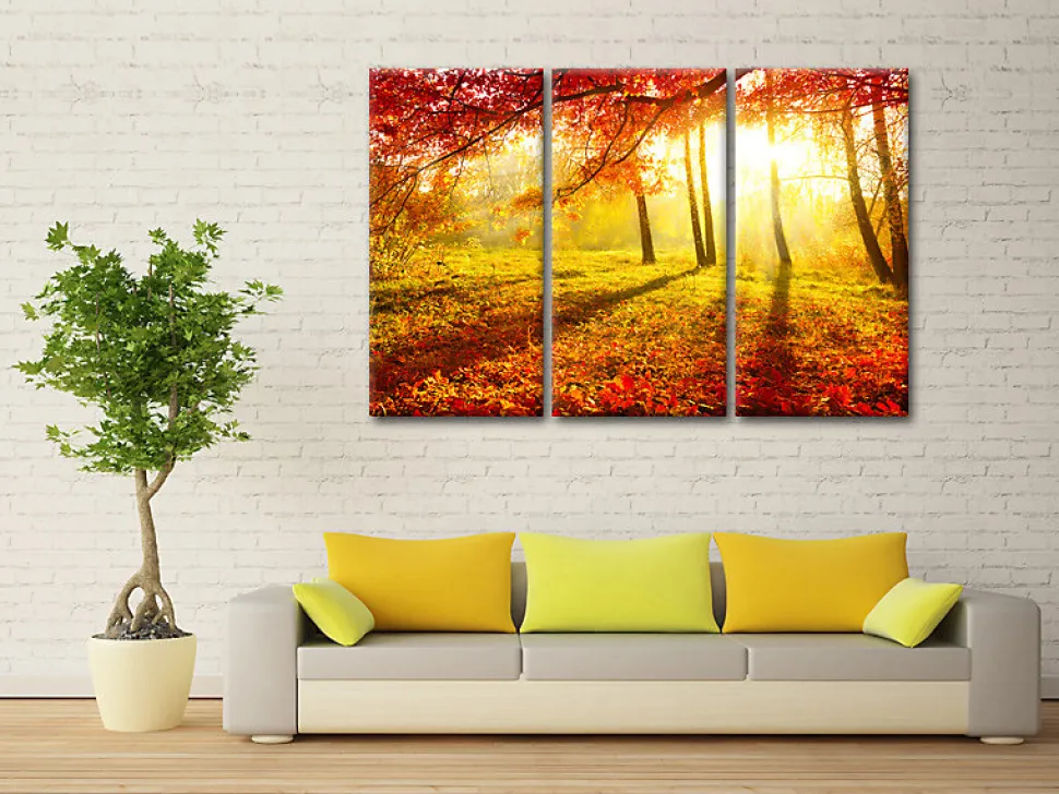 DECLINA, Tableau toile imprimée Paysage, Tableau triptyque Forêt en Automne , 120x80 cm