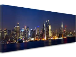 DECLINA, Tableau toile imprimée, Tableau toile panoramique Manhattan de nuit, 100x35 cm