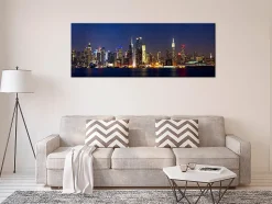 DECLINA, Tableau toile imprimée, Tableau toile panoramique Manhattan de nuit, 100x35 cm