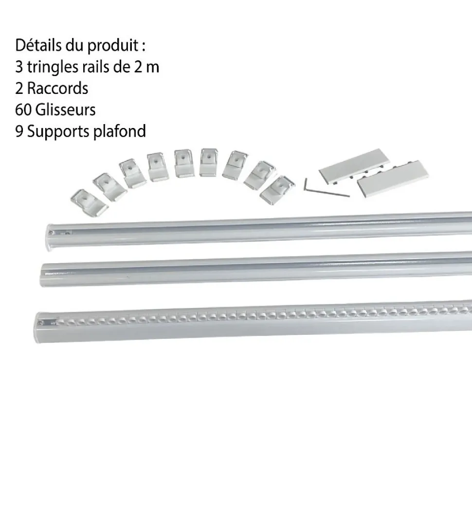 DECORAIL - Tringle Rail Rideau Discret 6 m - Aluminium