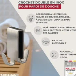 Double crochet pour paroi de douche en inox Fackelmann Tecno