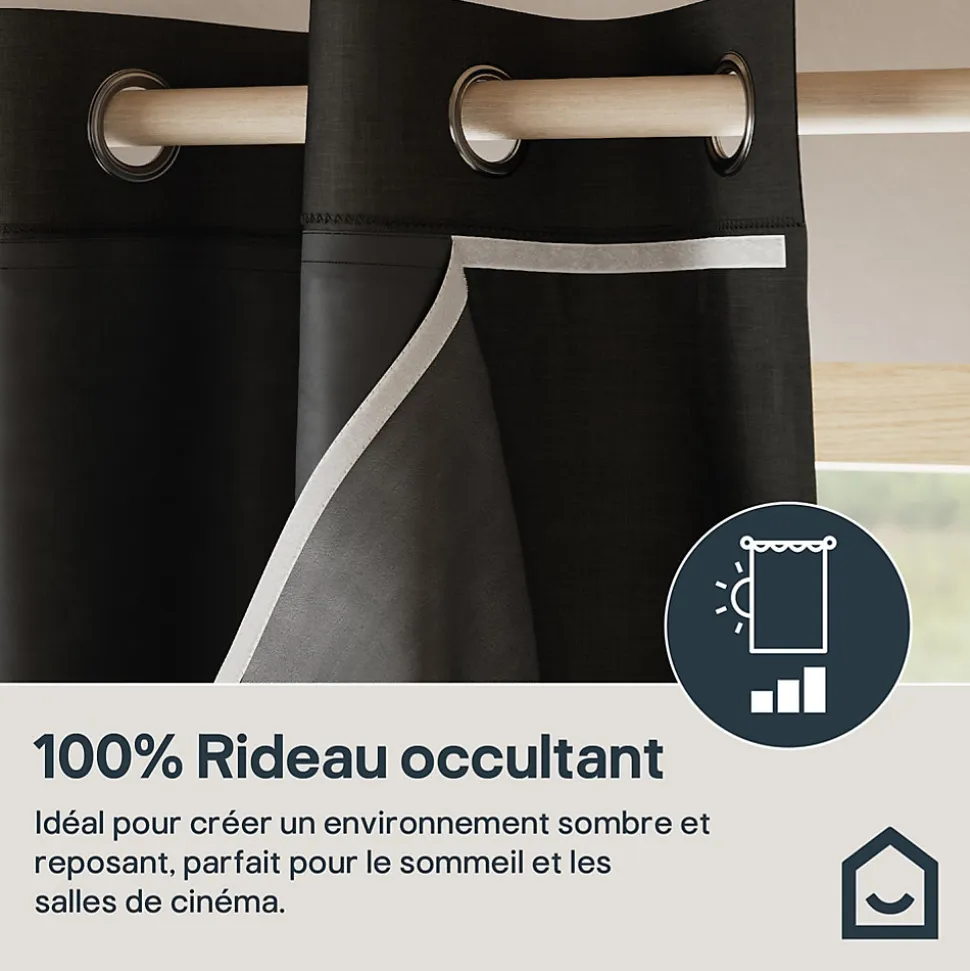 Doublure de rideau occultante à crochets Caldu effet tissé noir satin L.245 x l.135cm GoodHome
