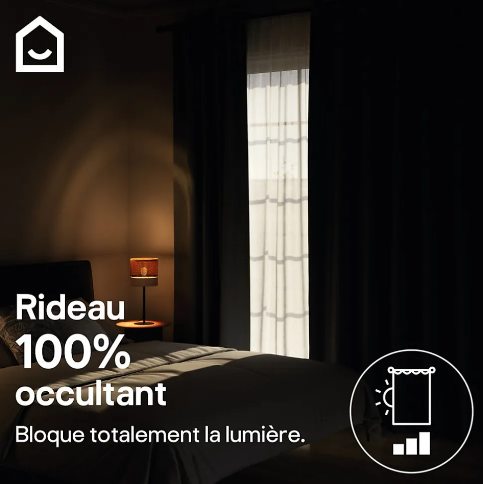 Doublure de rideau occultante à crochets Caldu effet tissé noir satin L.245 x l.135cm GoodHome