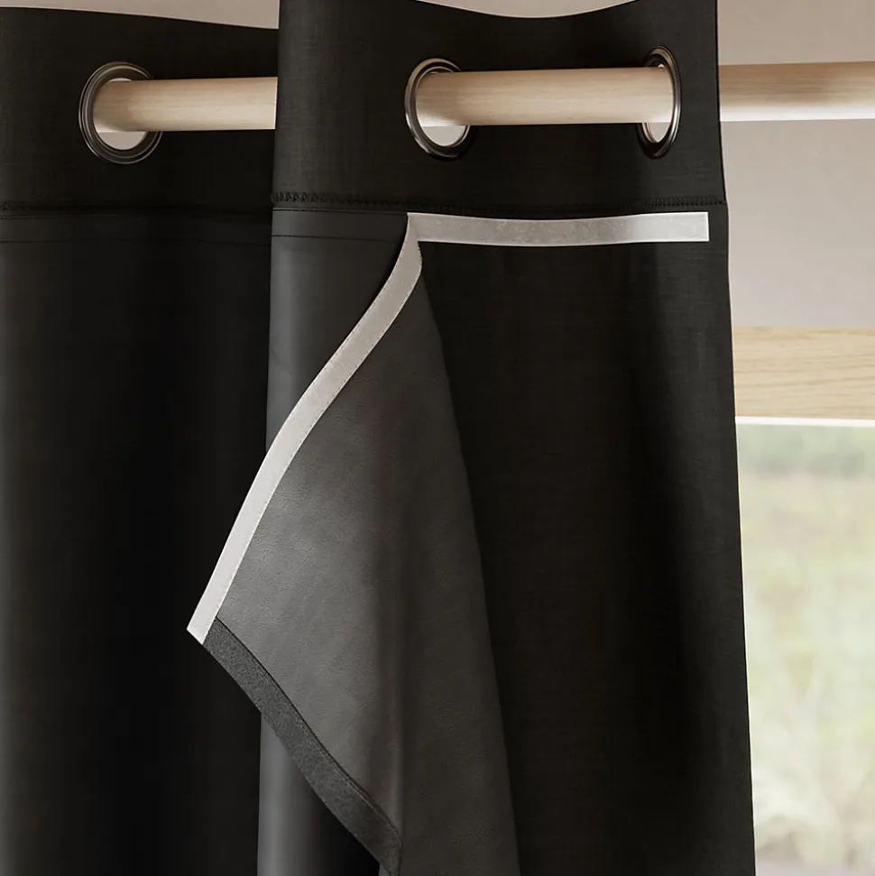 Doublure de rideau occultante à crochets Caldu effet tissé noir satin L.245 x l.135cm GoodHome