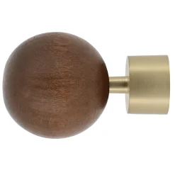 Embout boule en bois pour barre à rideau bois chêne foncé et métal doré mat Ø2,8cm Mobois