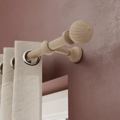 Embout boule striée pour barre à rideau Symi bois de frêne beige Ø28mm GoodHome