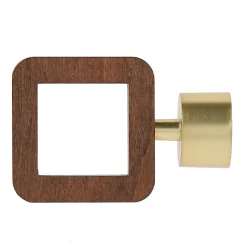 Embout carré ajouré pour barre à rideau bois chêne foncé et métal doré mat Ø2,8cm Mobois