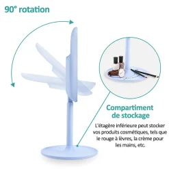 EMKE Miroir de maquillage avec éclairage, lumière variable, grossissement 1/3x, dimmable et interrupteur tactile, bleu clair