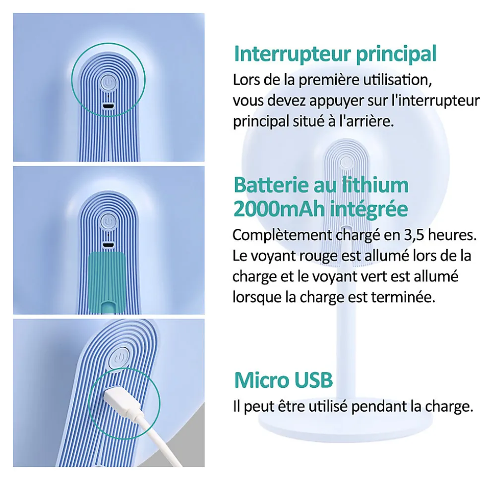 EMKE Miroir de maquillage avec éclairage, lumière variable, grossissement 1/3x, dimmable et interrupteur tactile, bleu clair