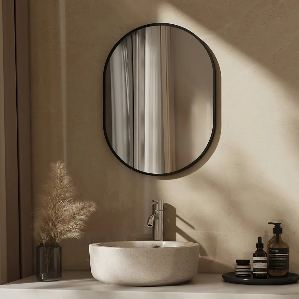 EMKE Miroir mural 50 x 70 cm Miroir ovale avec cadre noir, Miroir non lumineux salle de bain