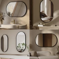 EMKE Miroir mural 50 x 70 cm Miroir ovale avec cadre noir, Miroir non lumineux salle de bain