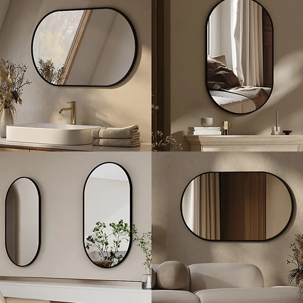 EMKE Miroir mural 50 x 70 cm Miroir ovale avec cadre noir, Miroir non lumineux salle de bain