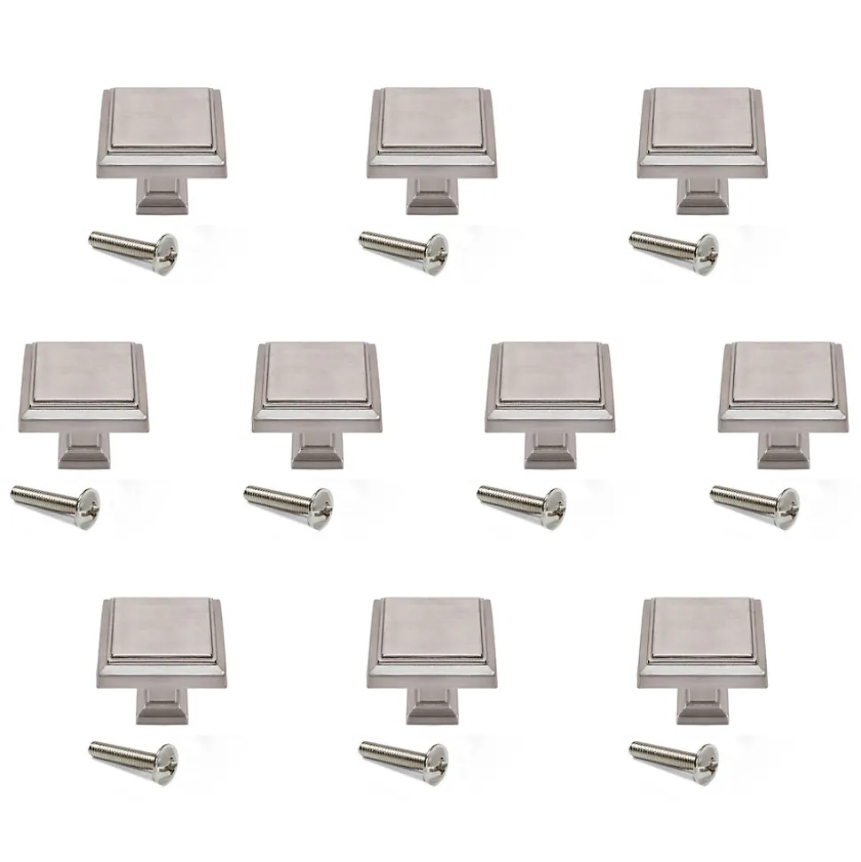 Emuca Lot de 10 boutons pour meubles Ceuta, 31.5x31.5mm, Zamak, Nickel satiné