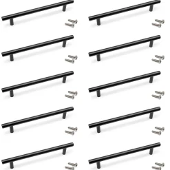 Emuca Lot de 10 poignées pour meubles Orlando, L210mm, entraxe 160mm, Acier, Peint en noir