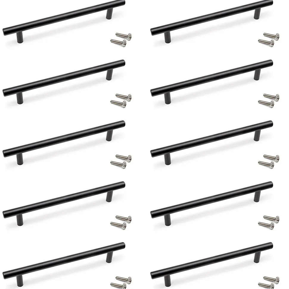 Emuca Lot de 10 poignées pour meubles Orlando, L210mm, entraxe 160mm, Acier, Peint en noir