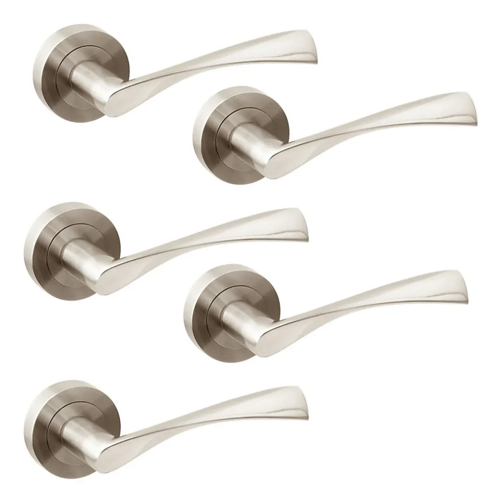 Emuca Lot de 5 poignées twist pour portes intérieures, avec rosace D.50mm, Aluminium, Nickel satiné