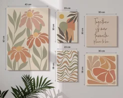 Ensemble 5 Pièces sur Châssis Bois Wallfluent Fleurs Abstraites Pastel Effet Visuel Spectaculaire