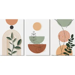 Ensemble 3 Tableaux sur Châssis Wallfluent 20x30 cm Formes Végétales Abstraites Déco Murale Minimaliste