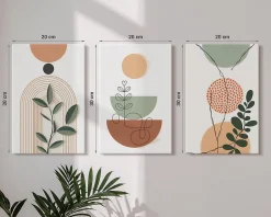 Ensemble 3 Tableaux sur Châssis Wallfluent 20x30 cm Formes Végétales Abstraites Déco Murale Minimaliste